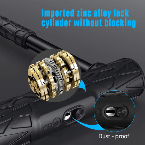 Close-up of lock mechanism and keyhole on Beefed Up Heavy Duty Bike U Lock With 12 Ton Shear Strength 20mm U Shape Anti Theft Silicone Covered Lock Keyhole With Sliding Cover Includes 4ft Steel Cable Mounting Bracket And 3 Keys