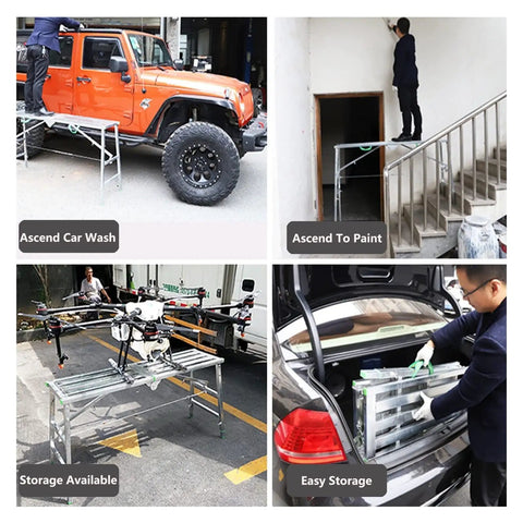 Portable Folding Scaffolding System With Multipurpose Work Platform Scaffold Tower Ladder Stool And Work Bench Galvanized Steel in use