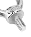 Close-up of 304 stainless steel M10 shoulder lifting ring eye bolt with male thread for machinery, showing rust-resistant material.