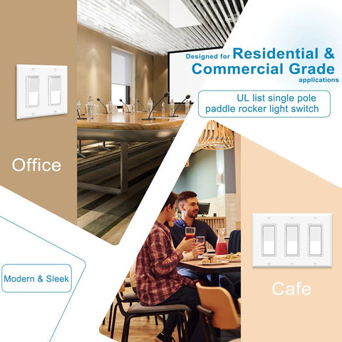 Single Pole Rocker Light Switch 15 Amp White Paddle Style On Off Wall Switch For Home And Office Built Tough No Fuss Install Residential And Commercial Grade Impact Resistant, 3-gang