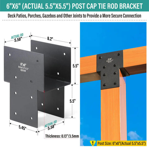 4 Pack Thickened Stainless Steel Post Cap Tie Brackets For Wood Posts 6x6 Actual 5.5x5.5 Black Matte Finish For Decks Porches Gazebos Waterproof Rust Proof Tough As Nails Beam Connectors