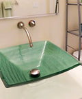 Dope Square Glass Vessel Sink In Light Green With Frosted Bottom, Tempered And Scratch Resistant Non Porous Surface, 18.25 Inch Wide