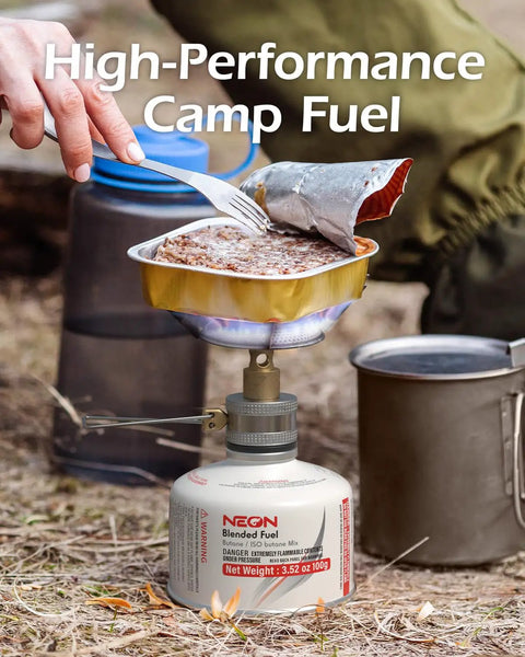 Using isobutane camping fuel canister 100g each for efficient heating on camp stove, high output and all season performance.