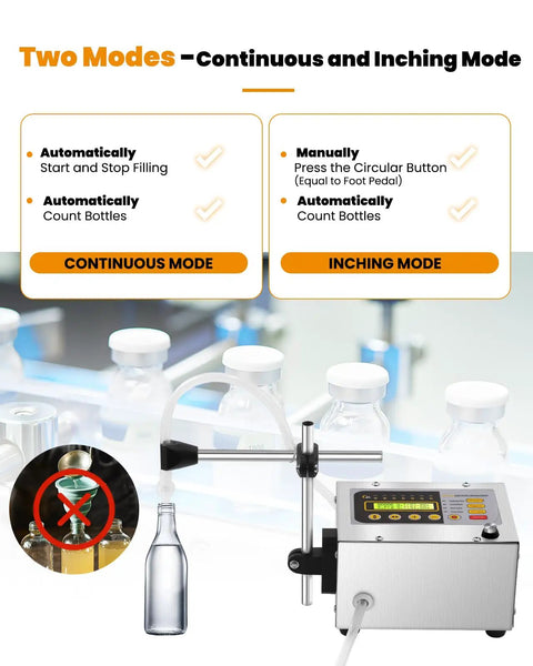 2-118 Oz Liquid Filler Machine With Anti Drip Nozzle Diaphragm Pump And Digital Control For Cosmetic Water Wine Makeup Remover Bottles High Flow One Percent Error Precision Easy Setup And Reliable Bottling That Gets It Done - Displaying Two Modes