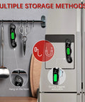 Digital Meat Thermometer With IP67 Waterproof, Backlit Display hanging on hook and magnetically attached to fridge