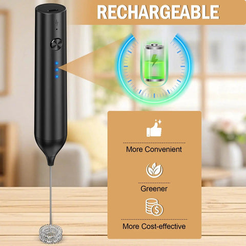 Rechargeable Handheld Milk Frother Electric Whisk With Three Speeds Dual Whisk Heads Portable Coffee Frother Wand