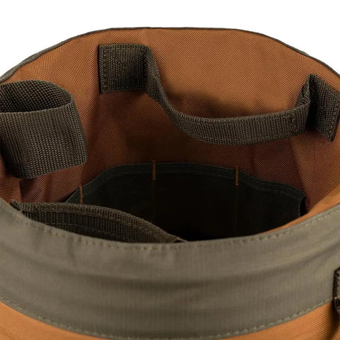 Interior view of Five Gallon Bucket Canvas Tool Organizer With 56 Pockets 40 Outside 18 Inside Interior Loops For Hammers Drills Pry Bars