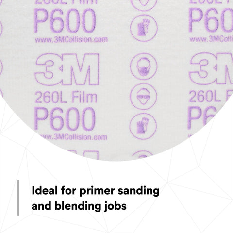 Hookit Finishing Film Abrasive Disc 6 Inch 600 Grit Plus showing texture and branding, ideal for primer sanding and blending.