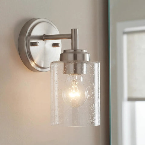 Winslow 9.25 Inch Wall Sconce In Brushed Nickel With Clear Seeded Glass 1 Light Modern Wall Mount Fixture for Vanity Kitchen