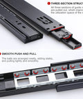 Top Shelf Heavy Duty Full Extension Drawer Slides With Dual Ball Bearings Gliding Smooth As Butter Soft Closing Side Mount Cabinet Hardware Black Finish Supports Forty Five Kilograms Per Pair Easily Daily showing three-section structure and smooth movement mechanism.