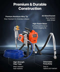 Heavy Duty Stand Airless Paint Sprayer With 1500W Motor And 3300 PSI Pressure, showing premium aluminum tip and durable design.