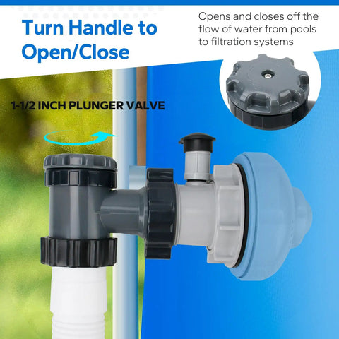 Easy To Install Pool Plunger Valve With 12355 Inlet Air Nozzle Kit For Above Ground Pools And Pool Pumps, side view with handle