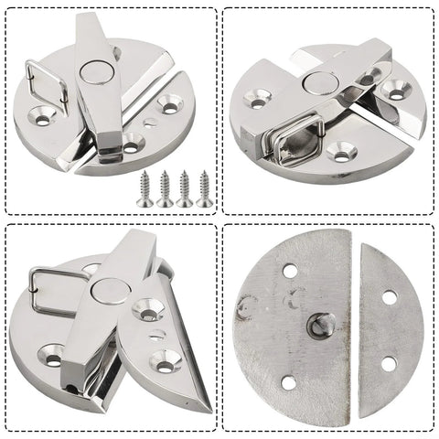Boat hatchway turn button latch, marine-grade 316 stainless steel, circular base
Boat hatchway turn button latch, marine-grade 316 stainless steel, side profile
Close-up of boat hatch latch, polished 316 stainless steel, turn button lever
Installed boat hatch latch, round base with mounting screws, stainless steel