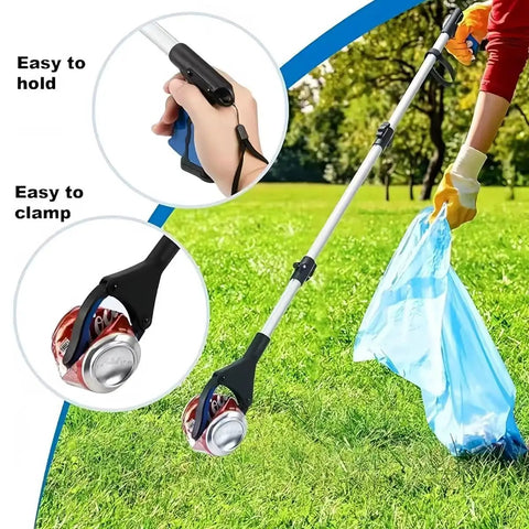 43 Inch Long Reach Grabber Tool With Foldable Design, 360 Degree Rotating Jaw And Magnetic Pickup, Extra Long Trash Picker Upper, Lightweight Senior Friendly Reacher For Cleaning And Pickup, Blue