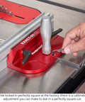 Dead On Ninety Degree Miter Gauge Kit For Knockout Square Cuts Every Time With Patent Pending Nylon Leaf Springs And Heavy Duty Table Saw Gear for calibration adjustment.