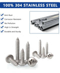 Stainless Steel Wood Screws Kit With 550 Pieces, 18 Common Sizes From Size Four To Size Twelve, corrosion resistant screws displayed