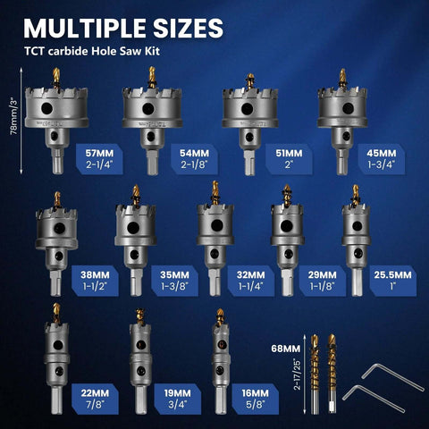 DIKTALK 16-piece heavy-duty carbide hole saw kit by Amazon, metal hole saws with multiple sizes and hex wrenches.