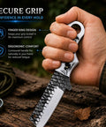 Hand gripping Cowboy Style Fixed Blade Knife With Resin Handle for Camping, Ranch Work, and Hunting, showing secure grip details