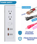 Drawer Outlet Kit With Four USB C PD30W Fast Chargers Plus Two USB A And Two Tamper Resistant Outlets, power safety features