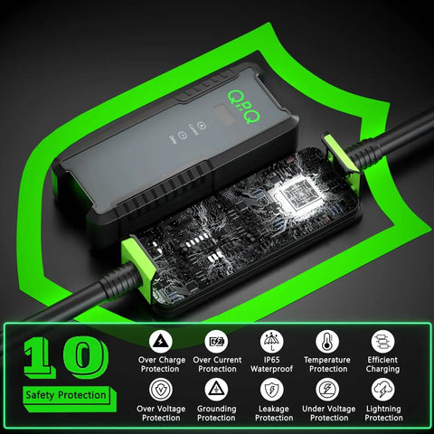 Level 2 EV Charger 40A 240V Portable J1772 With 21 Ft Cable And NEMA 14 50 Plug 9.6KW unit with safety protection features