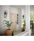 Union Square Collection 1-Light Outdoor Wall Lantern With Clear Flat Glass Stainless Steel Finish on farmhouse porch