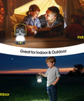 Kids Lantern And Headlamp Set 2 In 1 Rechargeable 360 Degree LED Tent Night Light For Toddlers with cute raccoon design used indoors and outdoors.