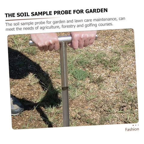 Stainless Steel T Handle Soil Sampler Probe For Lawn And Garden Care with ergonomic grip in use on grassy ground