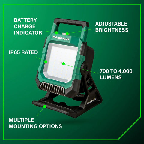 Ultra Bright 4000 Lumen Cordless LED Work Light With MultiVolt 18V 36V Battery, Adjustable Brightness, displayed on stand