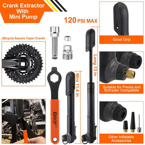 On The Go Bike Repair Kit With Mini Pump And Glueless Patches For Road Mountain And Travel 16 In 1 Multitool Portable Set components