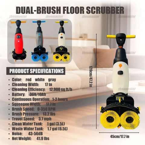 Cordless Electric Floor Scrubber With 360 Degree Steering And 90 Minute Runtime For Restaurant Kitchens, Tile And Sealed Hardwood Floors, Pro Grade Cleaner In Gray