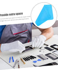 Heavy Duty Silicone Soldering Mat Heat Resistant Workbench Repair Pad For Phones Tablets PC And Watches, blue silicone repair pad in use.