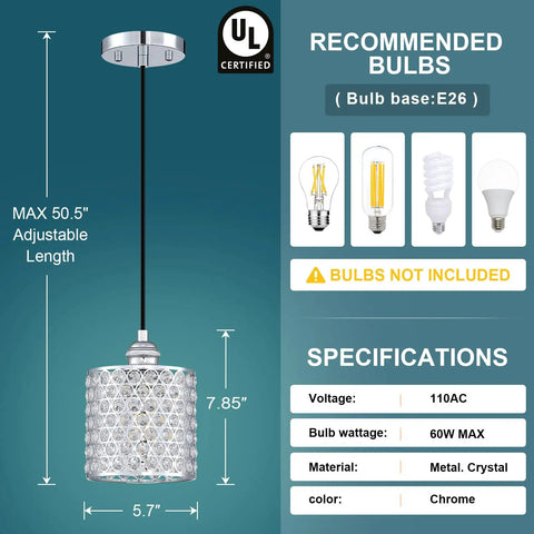 Three Pack Polyhedral Crystal Pendant Lights With Nickel Finish For A Sleek Modern Vibe Crystal Shade Complete Specifications