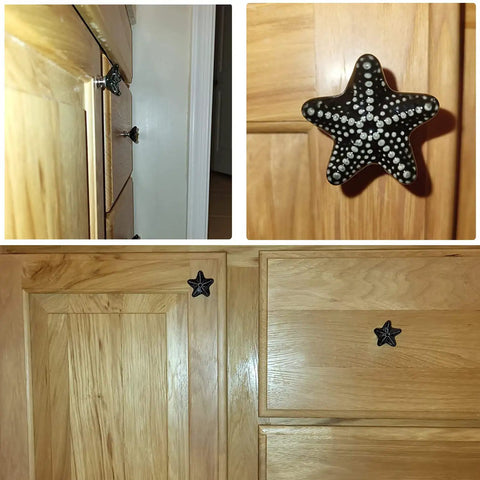 Upgrade Your Cabinets With These Badass Black Starfish Drawer Knobs Coastal Ceramic Cabinet Handles Fresh Ocean Themed Set on wooden cabinets