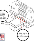 Plug And Play Rear Drawer Slide Guides Four Pack For One Quarter Inch Rails T Shape Center Mount Wood Track Heavy Duty Plastic back plate design with adjustable width.