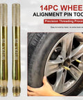 14 Piece Wheel Hanger Alignment Pin Guide Tool Master Set Stainless Steel shown installing tire on wheel hub