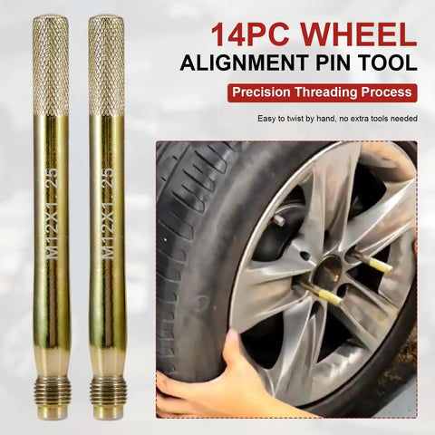 14 Piece Wheel Hanger Alignment Pin Guide Tool Master Set Stainless Steel shown installing tire on wheel hub
