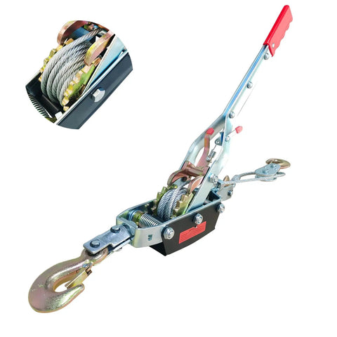 Heavy Duty 11,000 Lbs Come Along Winch With 12 Ft Steel Cable And 3 Hooks, Dual Gear Power Puller for recovery and construction use.