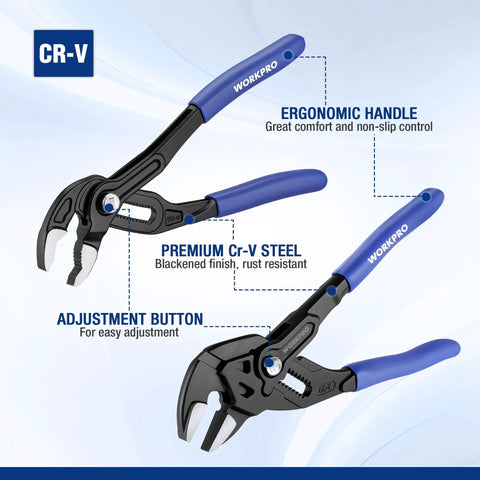 Two Piece Pliers Wrench And Groove Joint Pliers Set With Quick Adjustment, CR-V Steel Construction, Soft Grip for plumbing tasks