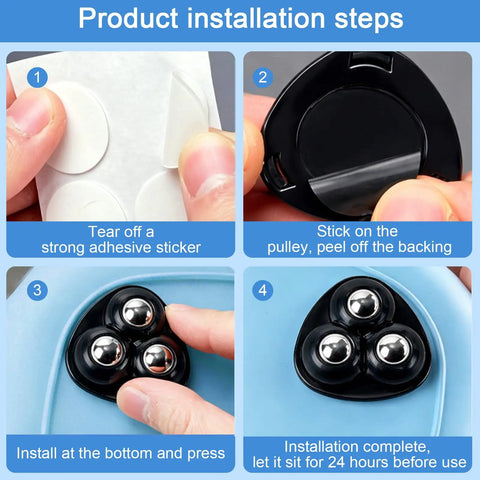 Installation steps for Butter Smooth Mini Ball Caster Wheels Set Of 4 With 360 Degree Swivel And Universal Plates For Zero Friction Furniture Sliding And No Sweat Storage Solutions Black.