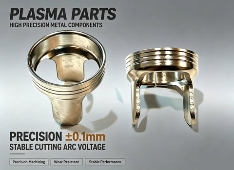 55 Amp Plasma Cutting Consumable Kit For Handyplasma Firepower 45i ESAB Compatible, precision metal parts close-up.
