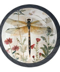 4 Pack Black Base Crystal Glass Kitchen Cabinet Knobs With Dope Vintage Dragonflies And Wildflowers Floral Design Decorative Drawer Pulls For Doors Cupboards Wardrobes Dresser Hardware 35mm Top Diameter