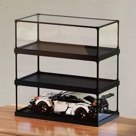 Crystal Clear Acrylic Display Case For 80046 Airships Dustproof Showpiece on wooden shelf, multiple compartments