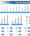Heavy Duty 2236 Piece Metric Screw Assortment Kit With Hex Nuts And Flat Washers showing detailed size and quantity of screws and nuts.