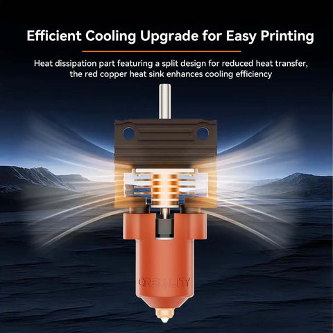 Unicorn K1 Series Ceramic Hotend Upgrade Kit With Quick Swap Nozzle displaying cooling efficiency for 3D printers