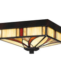 Finley Two Light Valiant Bronze Flush Mount with Multicolored Tiffany Glass Shade for Traditional Hallways and Living Rooms