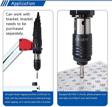 MxbaoHeng Pneumatic Tapping Machine For M3 To M12 Internal Threads Heavy Duty Thread Tapping Gun With 400 RPM Speed mounted on a bracket.