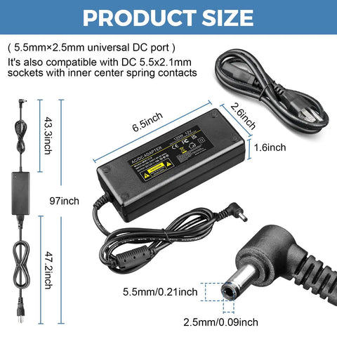 Beefy 12V DC 10A LED Strip Power Supply Adapter For 5050 3528 Lights, 120W Max, AC To DC Switching Converter dimensions