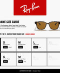 Ray-Ban frame size guide with Light Havana Square Sunglasses With Dope B Fifteen Brown Lenses Unisex Wayfarer Inspired Frame 51mm UV400 Protection Lightweight Italian Made For Men And Women All Day Comfort highlighted.