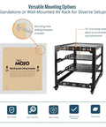 12U Open Frame Network Rack On Wheels With 4 Posts For IT And AV Gear, Mobile Steel Cabinet, mounting template shown