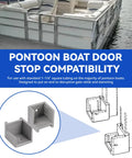Image showing pontoon boat with Heavy Duty Pontoon Gate Door Stop Kit With Left And Right Hinge Anti Rattle Door Stopper for 1-1/4 in tubing.